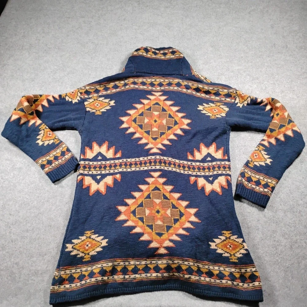 Faherty B.Yellowtail Lodge Cardigan Sweater Women's Small Blue Aztec Tribal Boho